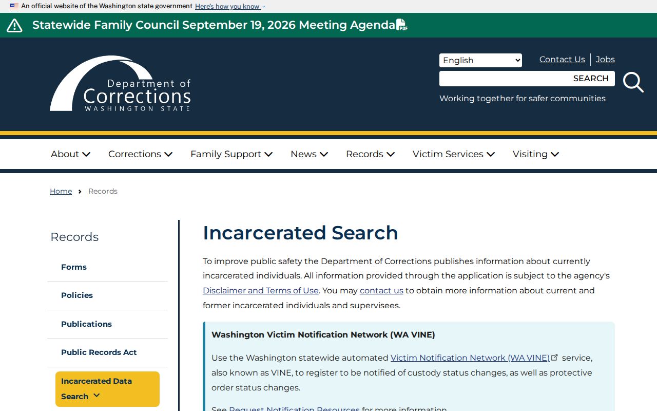 Tacoma resident lookup Washington current custody search