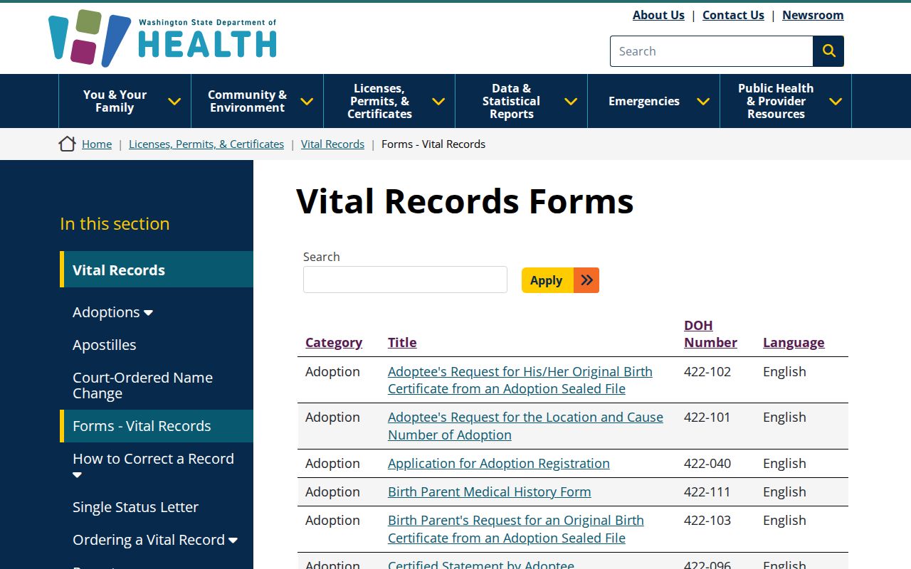 Tacoma residents directory vital records forms